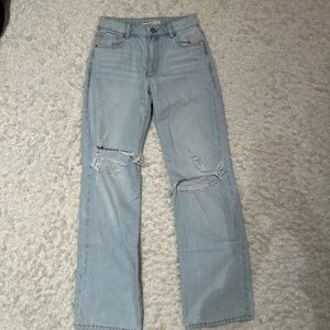 Garage Light Blue Ripped Straight Leg Jeans